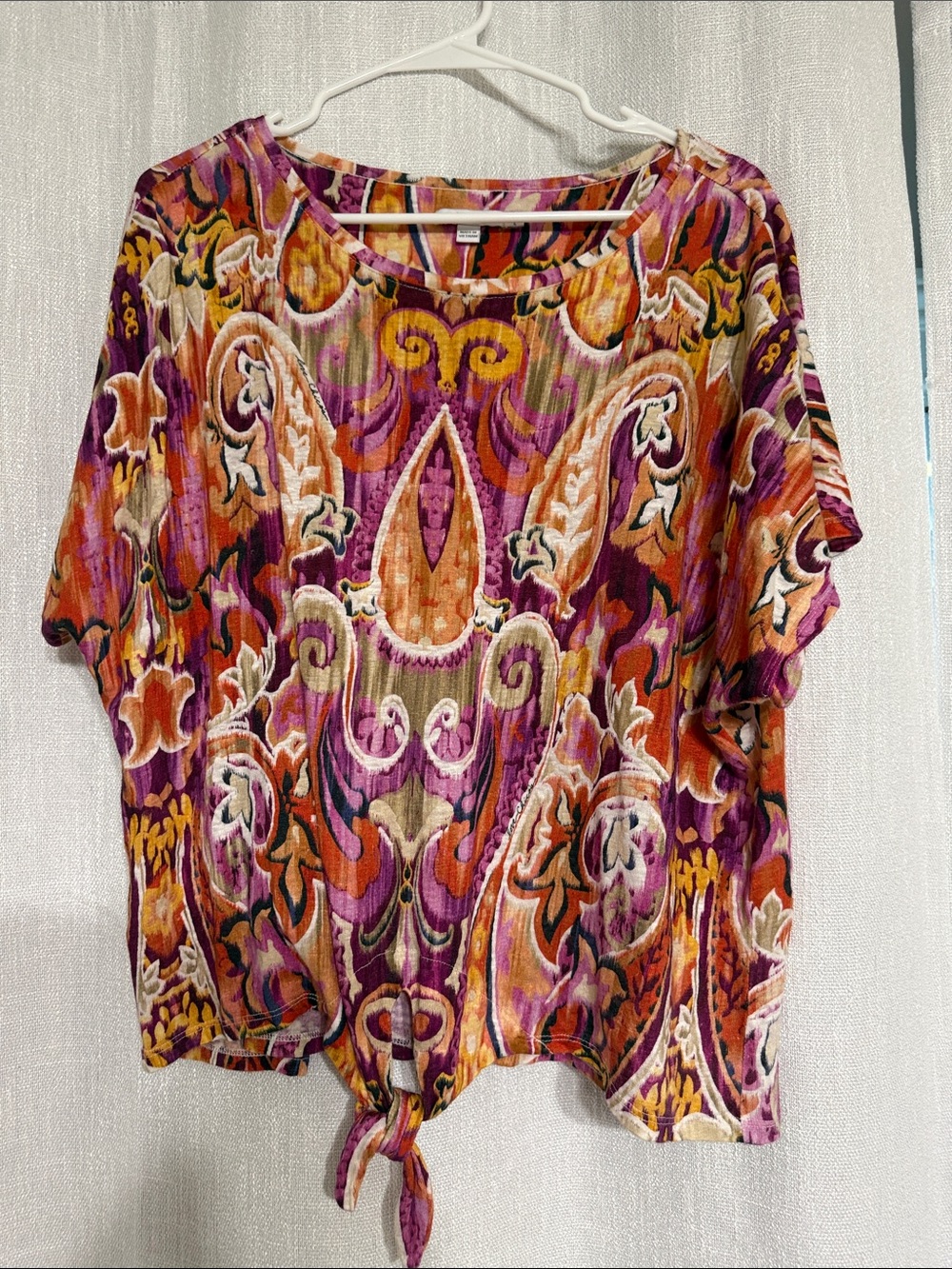 Chico's size 2 tie Short Sleeve Tie-Front Top - Purple & Orange